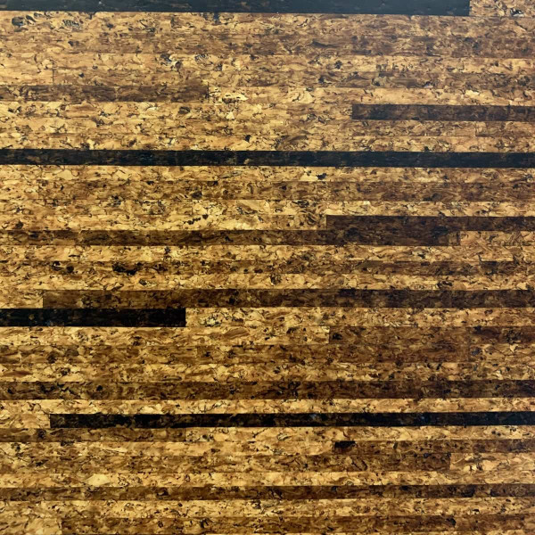 Cork floor tile with light and dark brown stripes